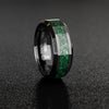Dragon Men’s Tungsten Carbide Wedding Band, Black Carbon Fiber over Green Inlay