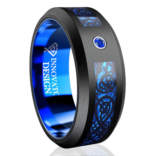 Celtic Dragon Cubic Zirconia - Firestone Comfort Fit Tungsten Carbide Wedding Ring