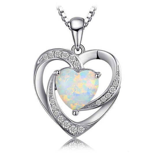 925 Sterling Silver 2.54ct Opal Love Heart Pendant/Necklace - Innovato Store