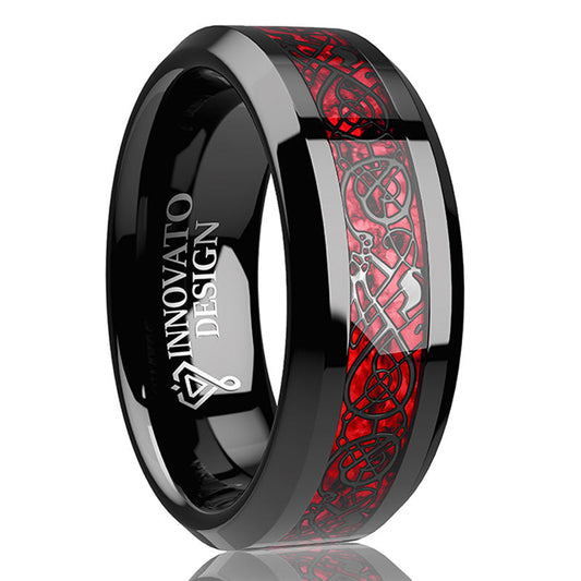 8mm Unisex Tungsten Red and Black Dragon Men's Wedding Band