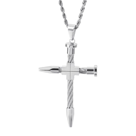 Stainless Steel Wire Cable Cross Pendant Necklace For Men