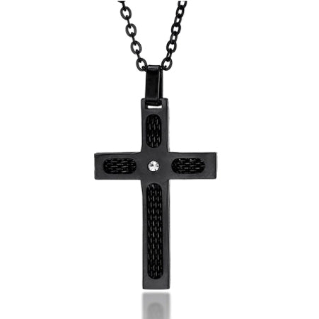 Two Tone Stainless Steel Cross Pendant Necklace