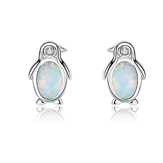 925 Sterling Silver Penguin Stud Earrings with Crystal Cubic Zirconia Women’s Jewelry