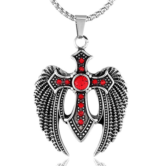 Religious Christian Cross with Angel Wings Pendant Necklace
