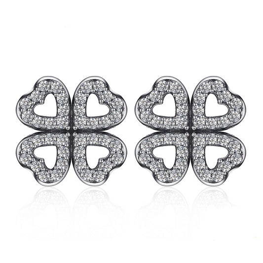 925 Sterling Silver Dazzling Clovers Stud Earrings