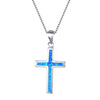 925 Sterling Silver Cross with Fire Opal Pendant Necklace