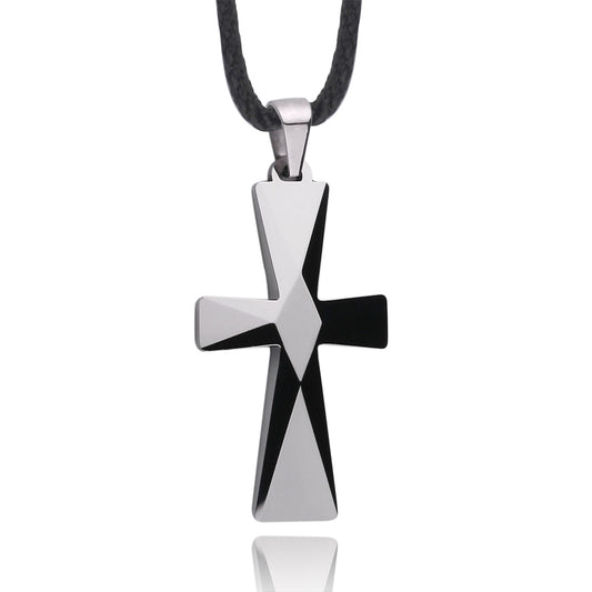 Black Tungsten Carbide Cross Pendant Necklace