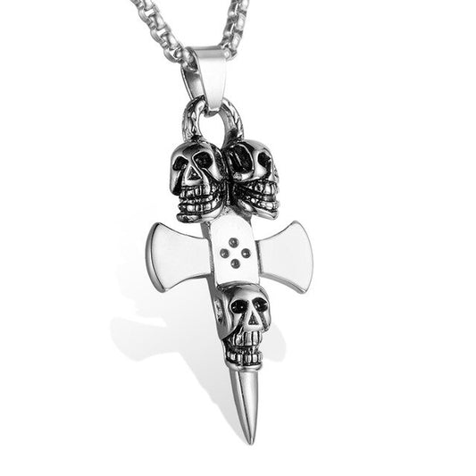 316L Stainless Steel Skull Axe Pendant