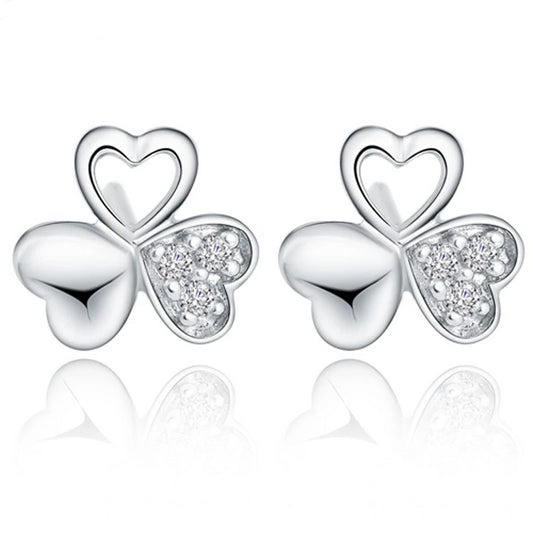 925 Sterling Silver Three Leaf Clover Stud Earrings