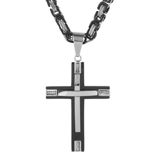 Two-tone Stainless Steel Cross Pendant Necklace for Men