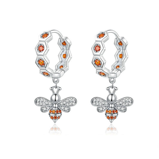 925 Sterling Silver Honeycomb Bee Stud Earrings