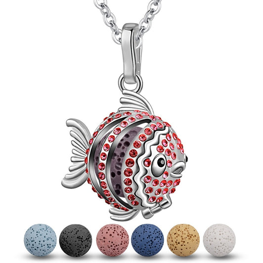 Koi Fish Red Cubic Zirconia Aromatherapy Pendant Necklace