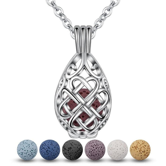 Silver Celtic Knot Water Drop Aromatherapy Pendant Necklace