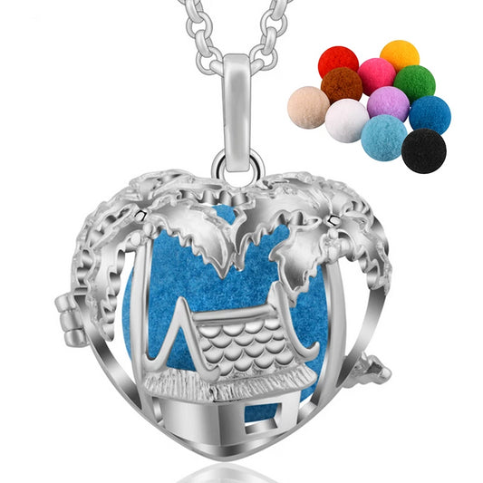Tree and House Aromatherapy Locket Pendant Necklace