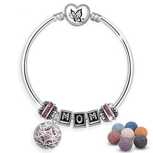 Silver Butterfly Orange Beads Lava Aromatherapy Bracelet