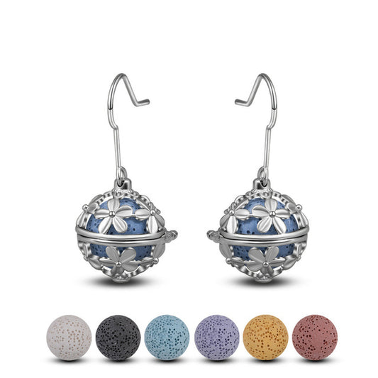 Flower Locket with Lava Stone Essential Oil Diffuser Drop Earring