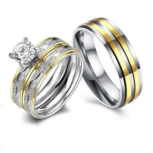 Gold & Silver Plated Wedding Ring Set with Cubic Zirconia