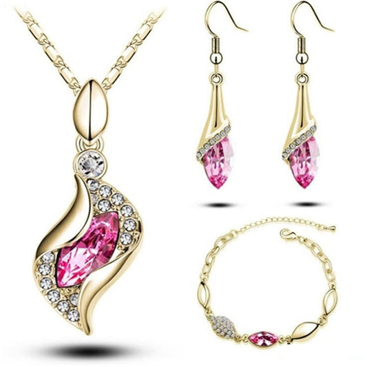 Crystal Twisted Necklace, Bracelet & Earrings Jewelry Set