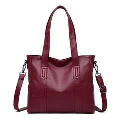 Large Capacity Soft Genuine Sheepskin Leather Tote Handbag & Shoulder Bag