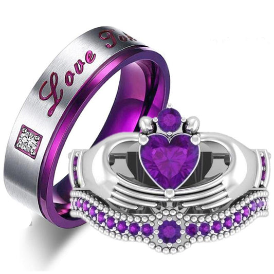 His & Hers Tungsten Carbide Claddagh Ring and Cubic Zirconia Band Wedding Engagement Set