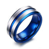 Silver Brushed Matte & Blue Inlay Band and White & Blue Zirconia Wedding Ring Set