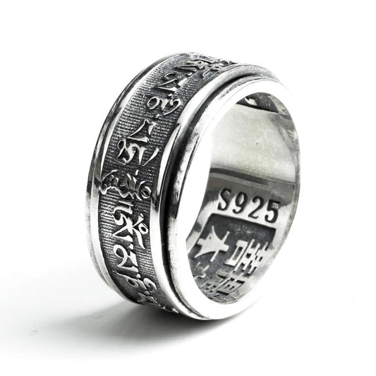 Tibetan Six Words Mantra 925 Sterling Silver Buddhist Spinner Ring