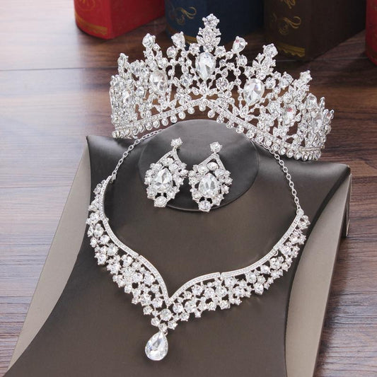 Baroque Crystal and Rhinestone Tiara, Necklace & Earrings Jewelry Set