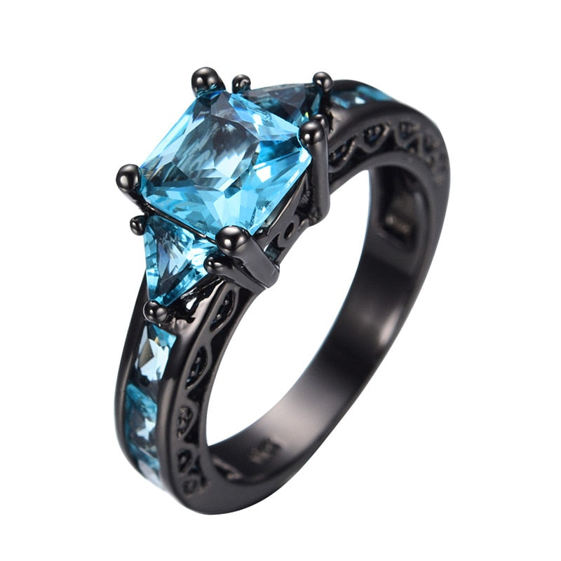 Sky Blue Aquamarine Cubic Zirconia Black Gold Filled Engagement Ring