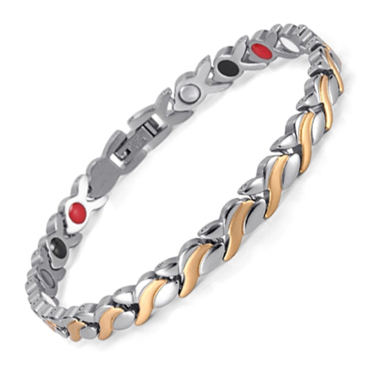 Flower Shape Gold & Silver Plated Magnetic Bracelet