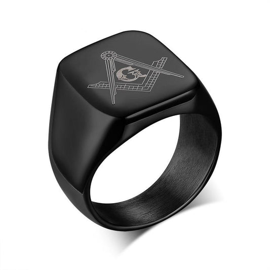 Black Cool Square Shape Top Freemason Ring - Innovato Store