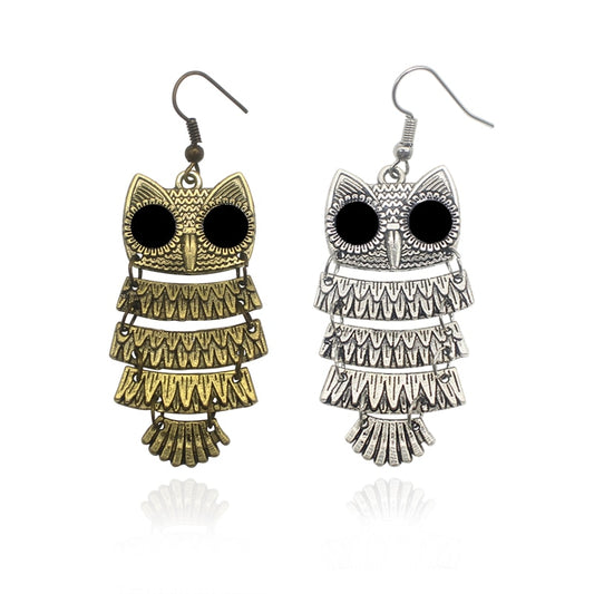 Antique Bronze & Silver Bohemian Owl Stud Earrings Women’s Jewelry