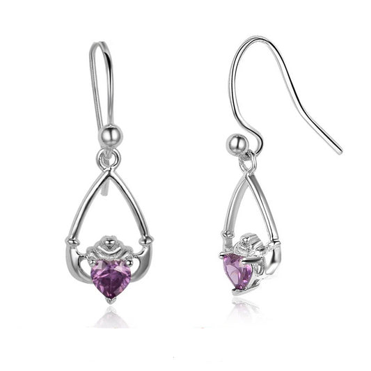 925 Sterling Sliver Claddagh Birthstone Stud Earrings
