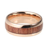 Tungsten Carbide Rose Gold Coated Domed Band with Koa Wood Inlay