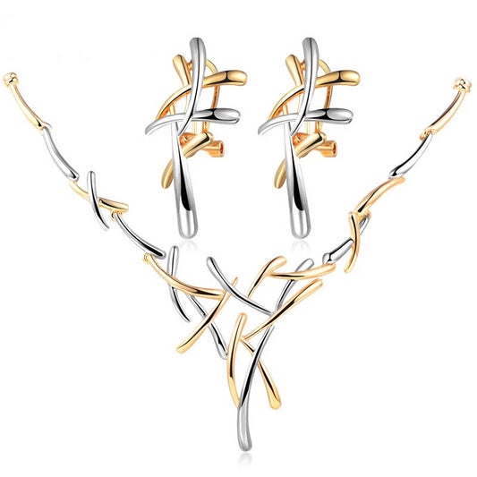 Innovato's Silver and Gold Statement Necklace and Earrings Set
