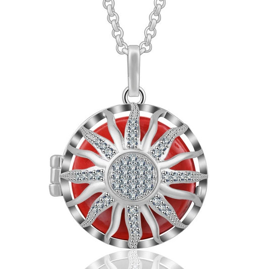 Sun with Crystals Aromatherapy Locket Pendant Necklace