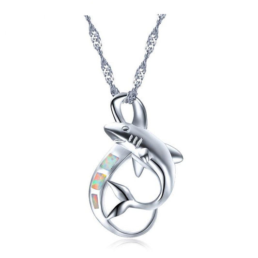 White/Blue Fire Opal Shark Pendants 925 Sterling Silver