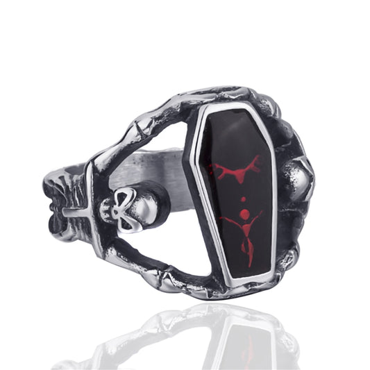 Gothic Vampire Skeleton Red Stone Coffin Ring for Men - Innovato Store