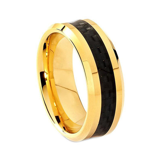 Black Carbon Fiber Inlay with Gold Coated Tungsten Carbide Ring - Innovato Store