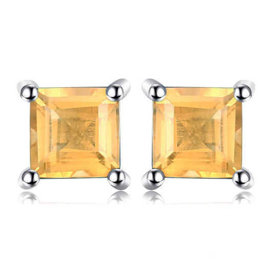 Square 0.6ct Natural Citrine Sterling Silver Stud Earrings 925 Sterling Sterling Silver