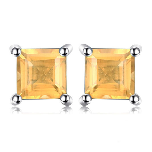 Square 0.6ct Natural Citrine Sterling Silver Stud Earrings 925 Sterling Sterling Silver