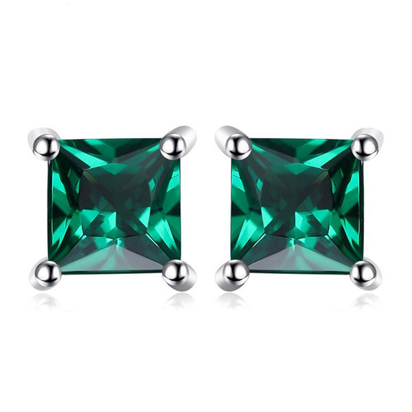 0.6ct Square Shaped Green Emerald Stud Earrings 925 Sterling Silver - Innovato Store