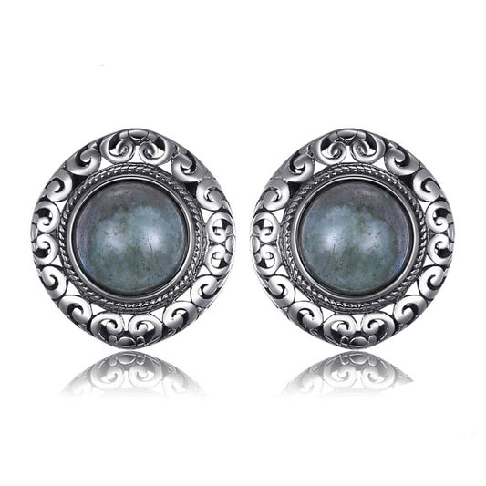 2.4ct Genuine Labradorite Carved Stud Earrings 925 Sterling Silver - Innovato Store