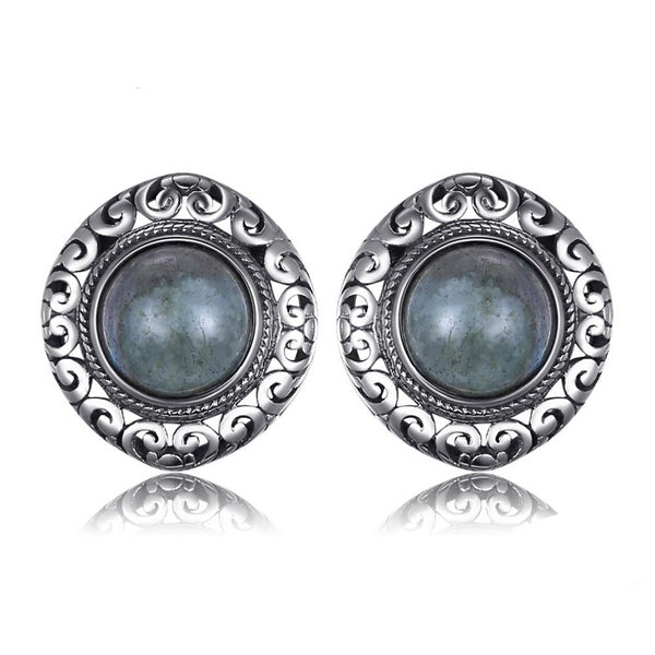 2.4ct Genuine Labradorite Carved Stud Earrings 925 Sterling Silver - Innovato Store