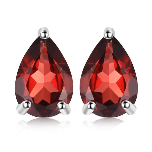 1.8ct Water Drop Natural Garnet Solid Stud Earrings 925 Sterling Silver - Innovato Store