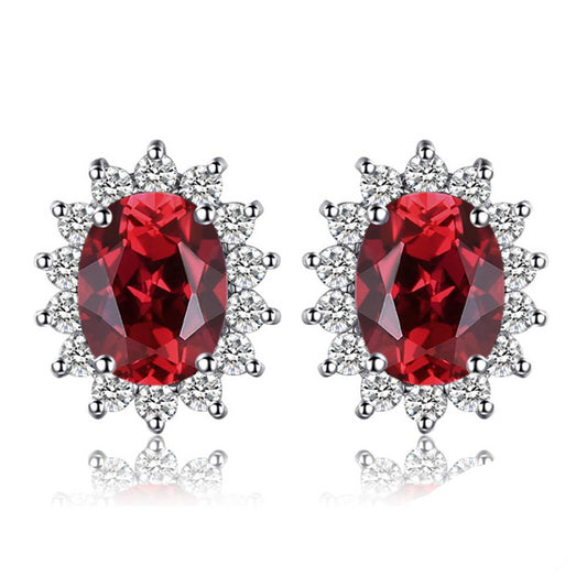 1.3ct Natural Garnet Halo Stud Earrings 925 Sterling Silver - Innovato Store