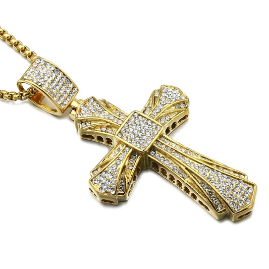 Hip Hop Rhinestone Crystal Cross with Zirconia Pendant Necklace