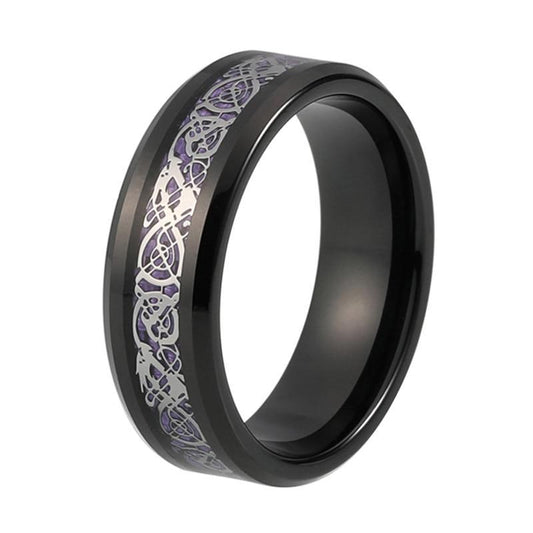 Silver Plated Dragon Inlay over Purple Carbon Fiber Tungsten Carbide Wedding Ring