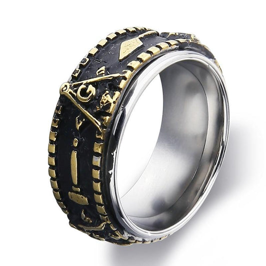 Luxury Black and Gold Coated Stainless Steel Freemason Ring for Men - Innovato Store