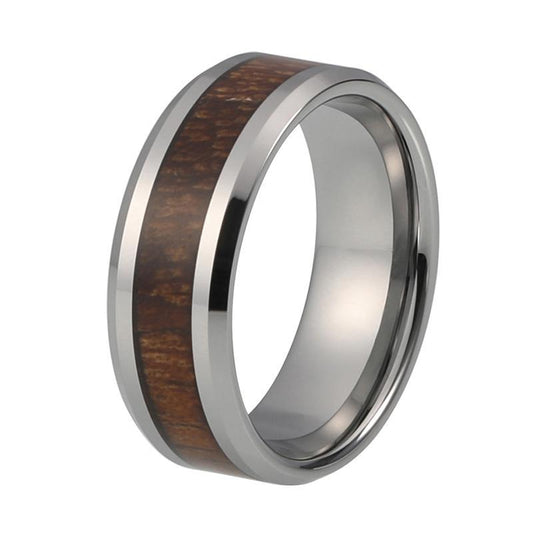 8mm Silver Coated Tungsten Carbide with Koa Wood Inlay Ring - Innovato Store