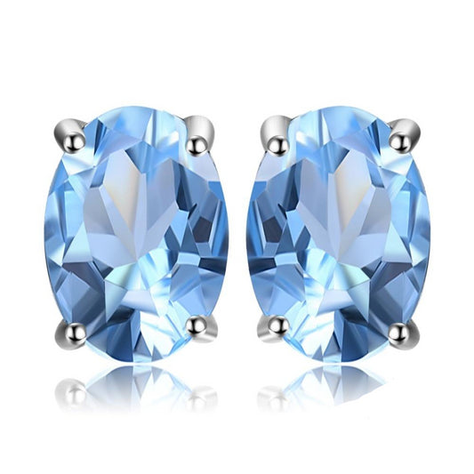 1.9ct Oval Sky Blue Topaz Stud Earrings 925 Sterling Silver - Innovato Store